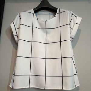 White Grid Pattern Women's Top